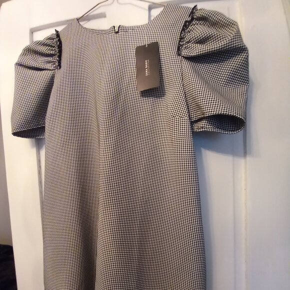 ZARA BLACK WHITE HOUNDSTOOTH DRESS NWT L - Picture 4 of 12